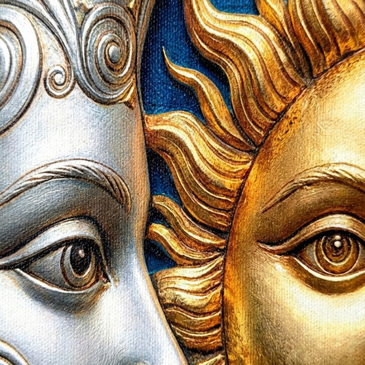 Celestial Golden Sun and Moon Canvas Wall Art - Boho Decor - DS115