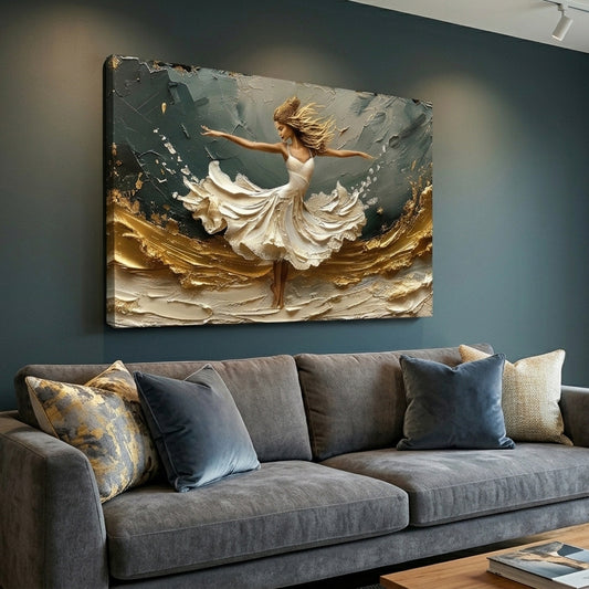 Golden Abstract Ballerina Dancer Canvas Wall Art - DS131