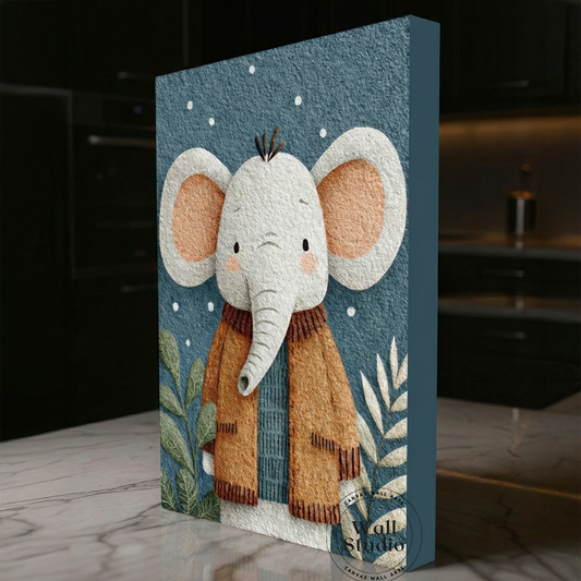 Cute Baby Elephant with Flowers Nursery Canvas Print - DS113