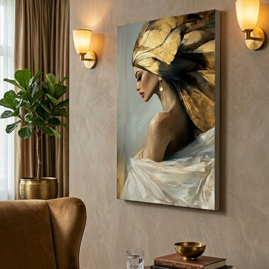Abstract Golden Face Portrait Canvas Print - Contemporary Art - DS127