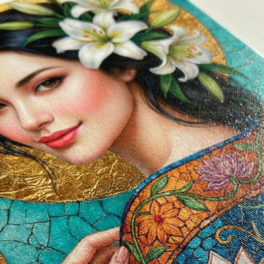Elegant Woman with Blue Flowers Portrait Canvas Wall Art - DS114