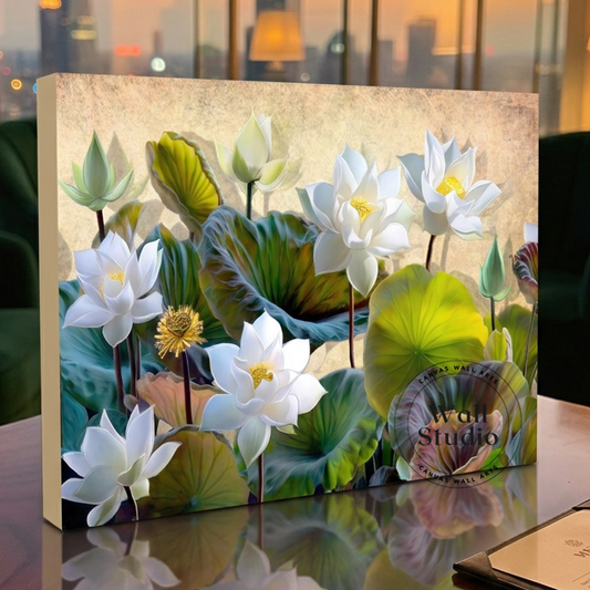 Serene White Lotus Flowers on Water Canvas Print - Zen Decor - DS118