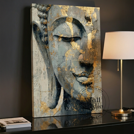 Serene Golden Buddha Face Spiritual Canvas Wall Art - DS128
