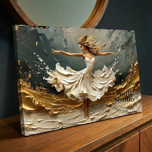 Golden Abstract Ballerina Dancer Canvas Wall Art - DS131