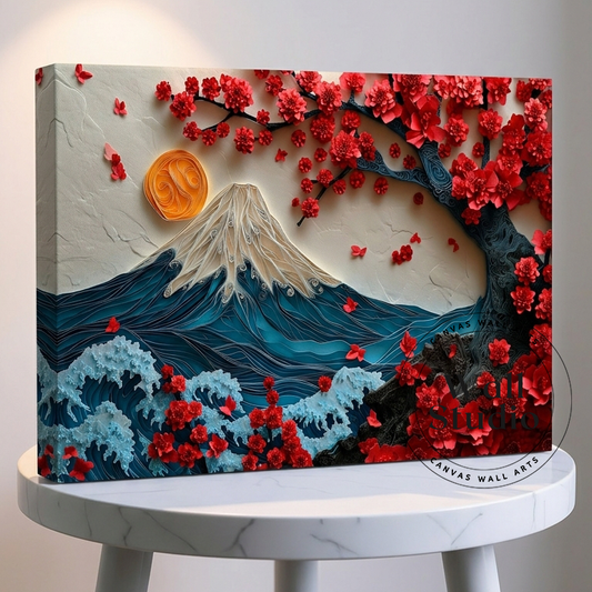 Mount Fuji and Red Cherry Blossom Japanese Canvas Art - DS124