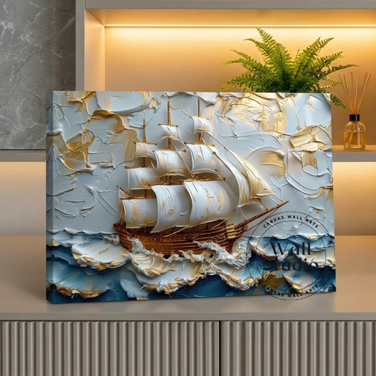 Abstract White Sailboat on Ocean Waves Canvas Print - DS130