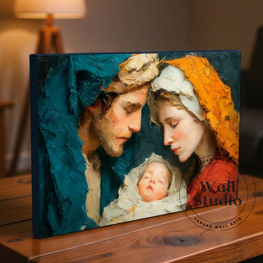 Holy Family Nativity Scene Canvas Wall Art - Textured Christian Decor - DS107