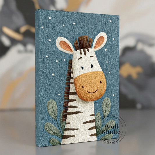 Cute Cartoon Zebra Nursery Canvas Print - Kids Room Decor - DS111