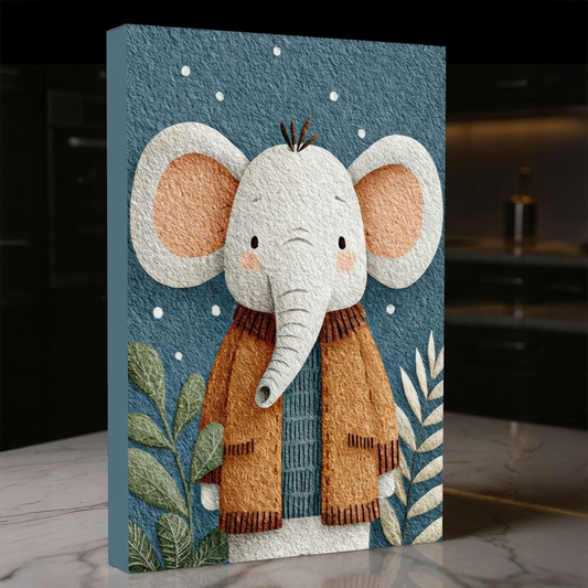 Cute Baby Elephant with Flowers Nursery Canvas Print - DS113