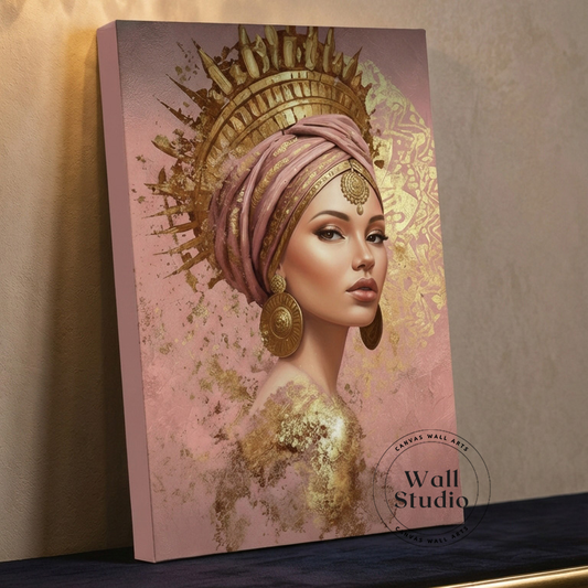 Golden Regal Woman Portrait Canvas Wall Art - DS110