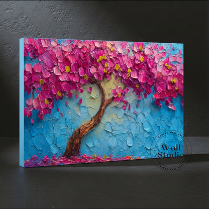 Blooming Pink Cherry Blossom Tree Canvas Wall Art - Spring Decor - DS108